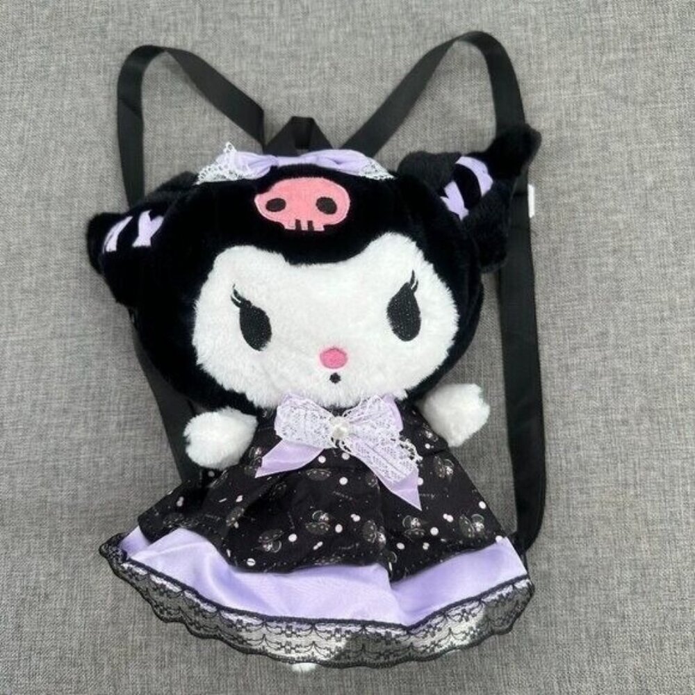 Brand New! Kawaii Kuromi Plush Backpack Black White Purple Adjustable Straps